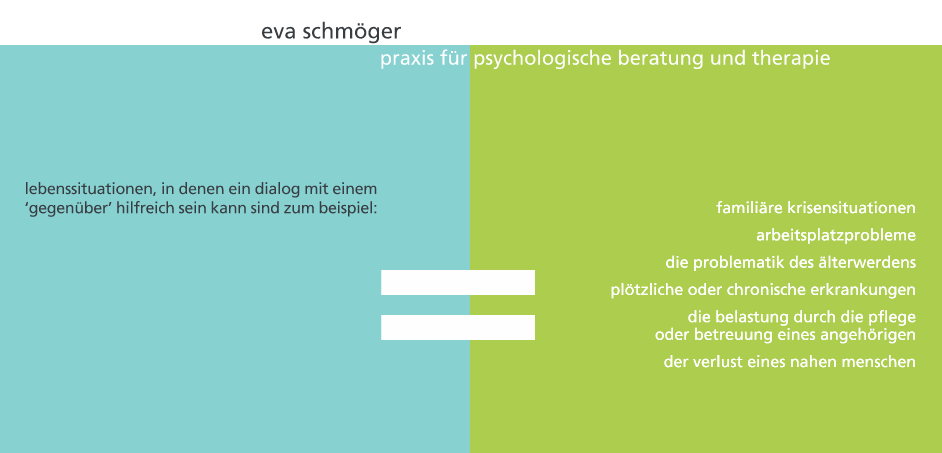 lebenssituationen, in denen ein dialog mit einem 'gegenueber' hilfreich sein kann sind zum beispiel: familiaere lebenssituationen, arbeitsplatzprobleme, die problematik des aelterwerdens, ploetzliche oder chronische erkrankungen, die belastung durch die pflege oder betreuung eines angehoerigen, der verlust eines nahen menschen